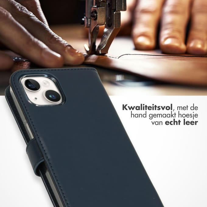 Selencia Hoesje - Geschikt voor Apple iPhone 15 - Echt Lederen Bookcase - Blauw