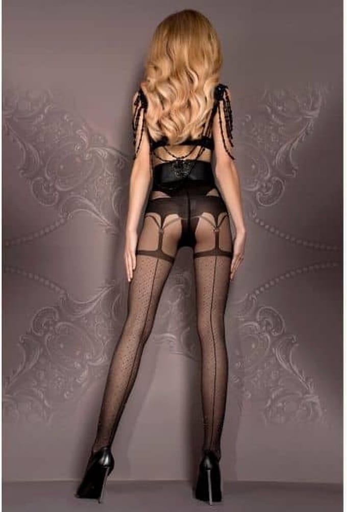 Studio Collants panty- imitatie kousen - zwart L/XL