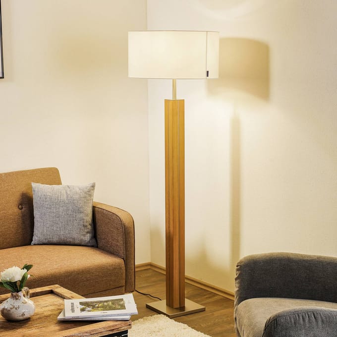 HerzBlut Dana vloerlamp, eiken natuur, wit