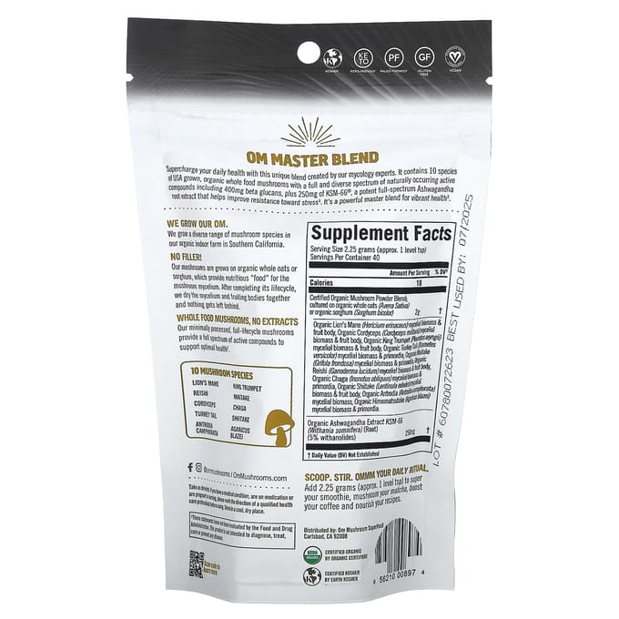 Master Blend, Gecertificeerd Biologisch Paddenstoelenpoeder + Botanicals, 90G(3,17 oz)