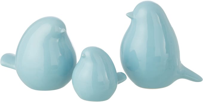 J-Line decoratie Vogel - porselein - lichtblauw - set van 3