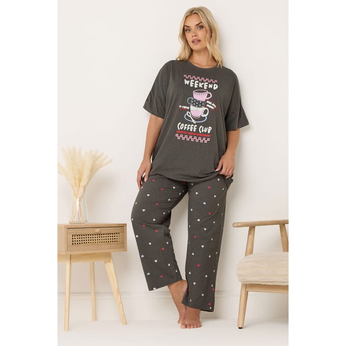 Yours Bruin Weekend Coffee Club Wijde Pyjamaset Size 42-44