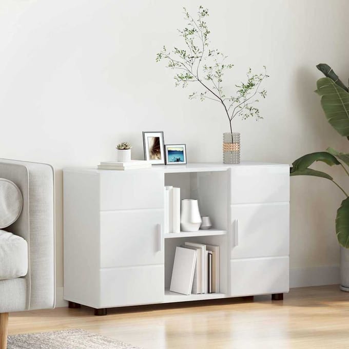 vidaXL - Dressoir - FLORIN - 88,5 - x - 30,5 - x - 55,5 - cm - Hoogglans - wit