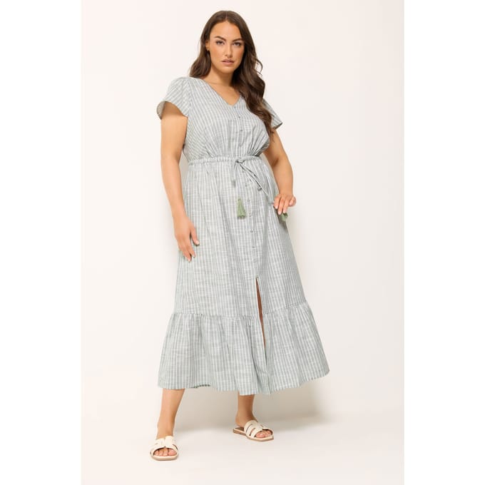 Yours Saliegroene Gestreepte Jurk Met Engelenmouwen Size 46