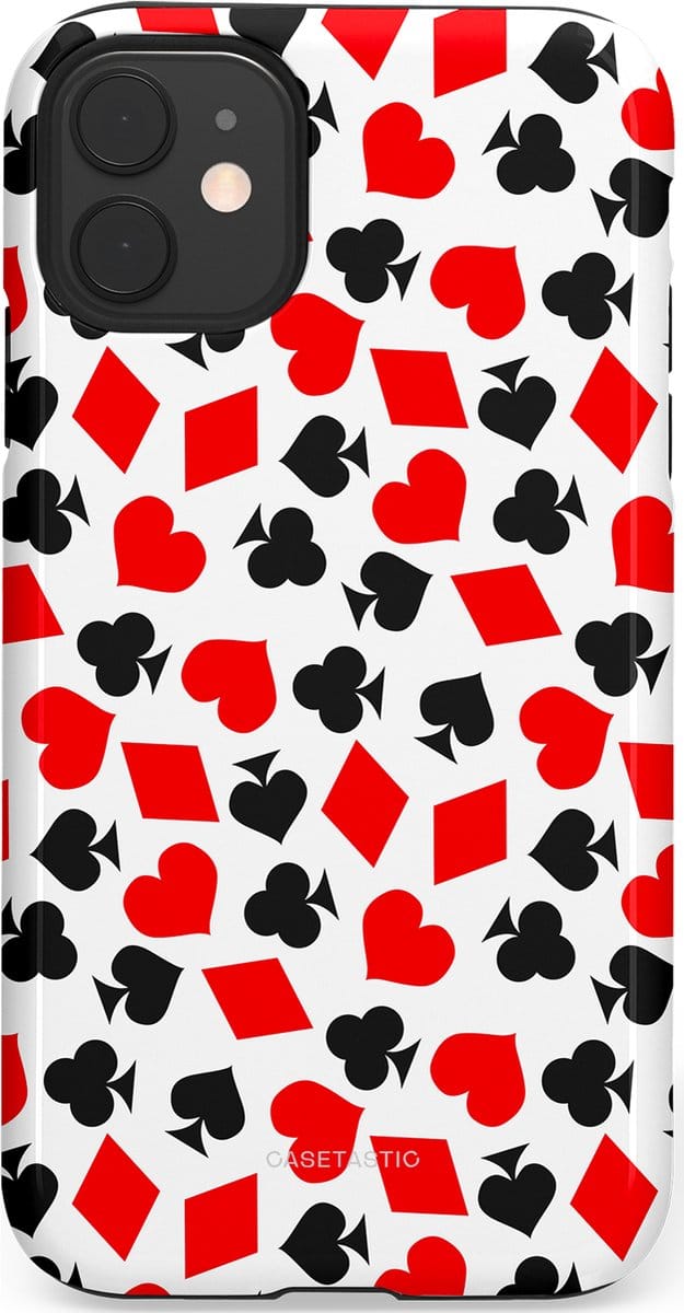 Casetastic hoesje geschikt voor Apple iPhone 11 - Dubbellaagse bescherming - Harten spel - Fashion Case - Wit Rood Zwart Grijs