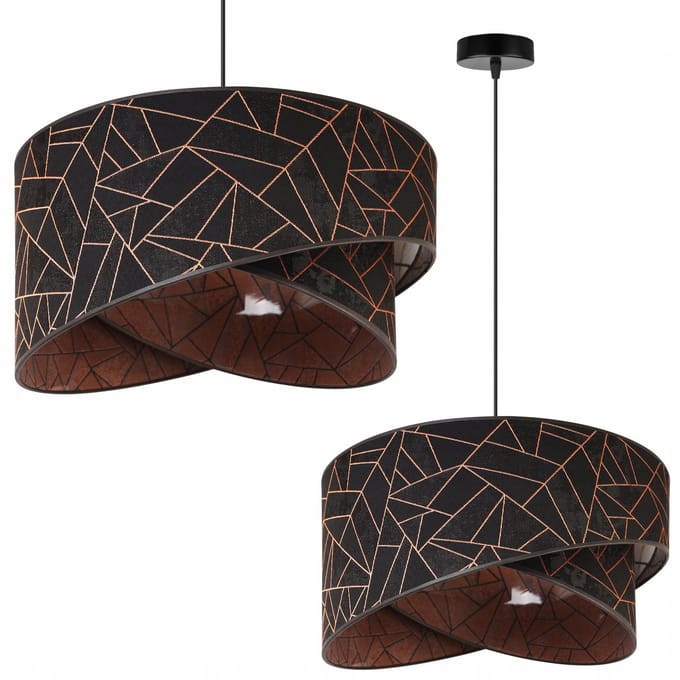 Light Home WERONA - Hanglamp 1-Lichts - Stoffen Kap Ø45 cm Zwart/Koper - E27 - Metaal