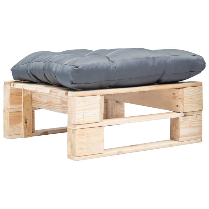 vidaXL - Tuinpoef - met - grijs - kussen - pallet - hout - naturel