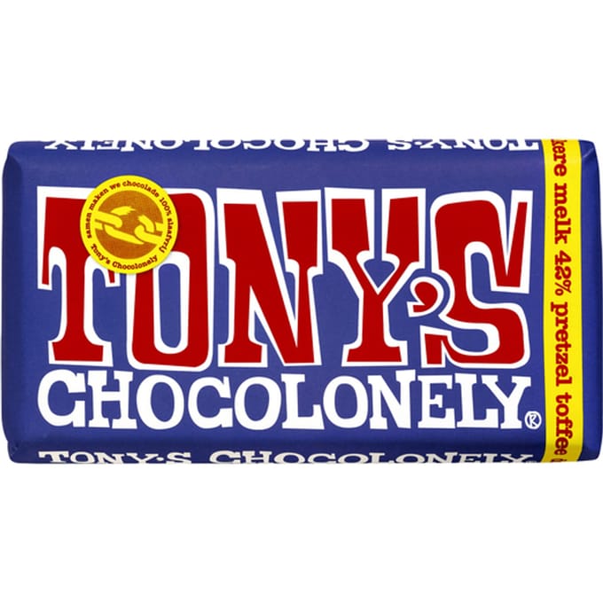 Tony's Chocolonely Chocolade Reep Donkere Melk Pretzel Toffee - 180 gram