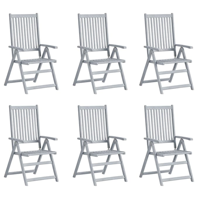 vidaXL - Tuinstoelen - 6 - st - verstelbaar - met - kussens - massief - acaciahout