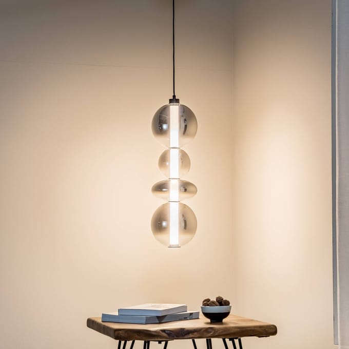 Eko-Light LED hanglamp Daphne, glas grijs-transparant, hoogte 62 cm