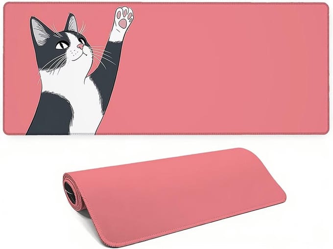 Bureauonderlegger Kat - Groot werkblad - Comfortabel werken - Vloeistofafstotend oppervlak - 120 x 60 cm - Roze