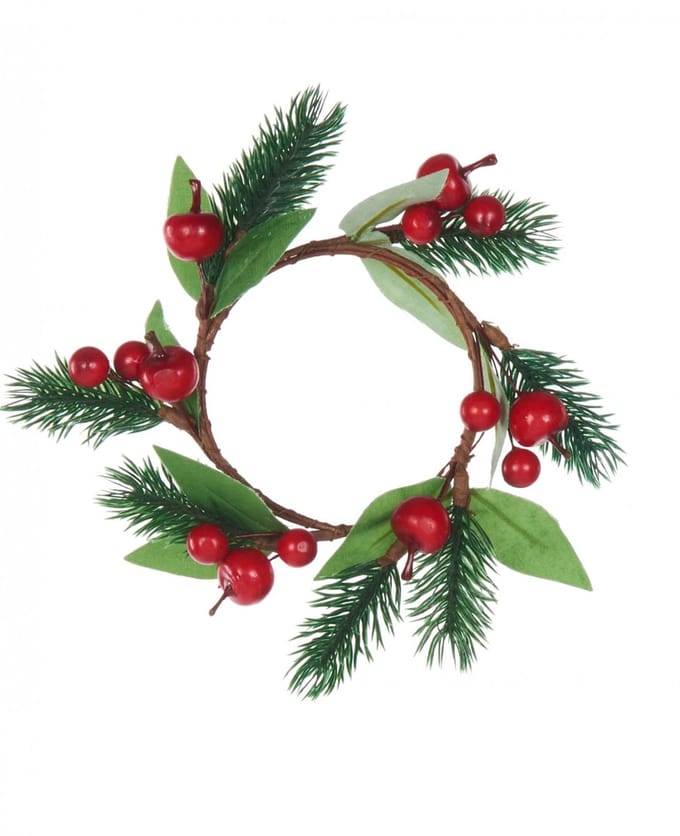 HOGEWONING BV - Kerstkrans Den en rode bessen 18 cm voor tafeldecoratie