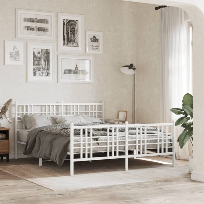 vidaXL - Bedframe - met - hoofd- - en - voeteneinde - metaal - wit - 150x200 - cm