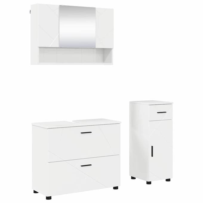 vidaXL - Badkamermeubel - Set - 3 - st - Hoogglans - wit - 76,5 - x - 35 - x - 64 - cm