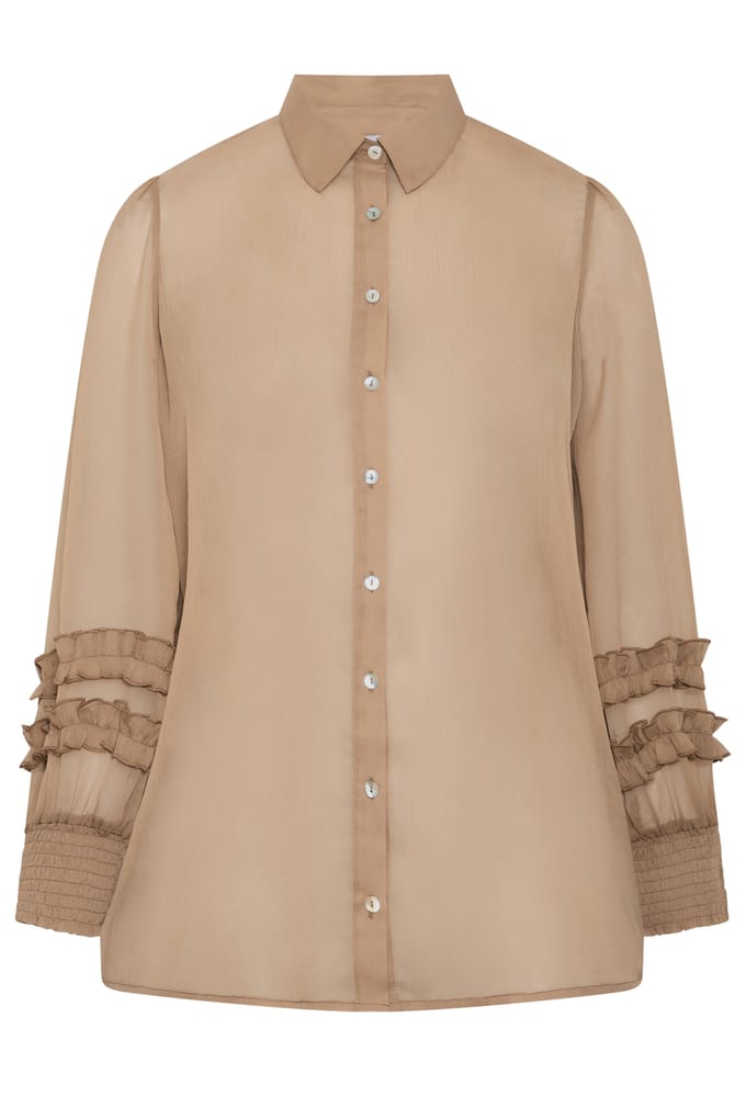 Yours London Naturelbruin Overhemd Met Gesmokte Manchetten Size 48