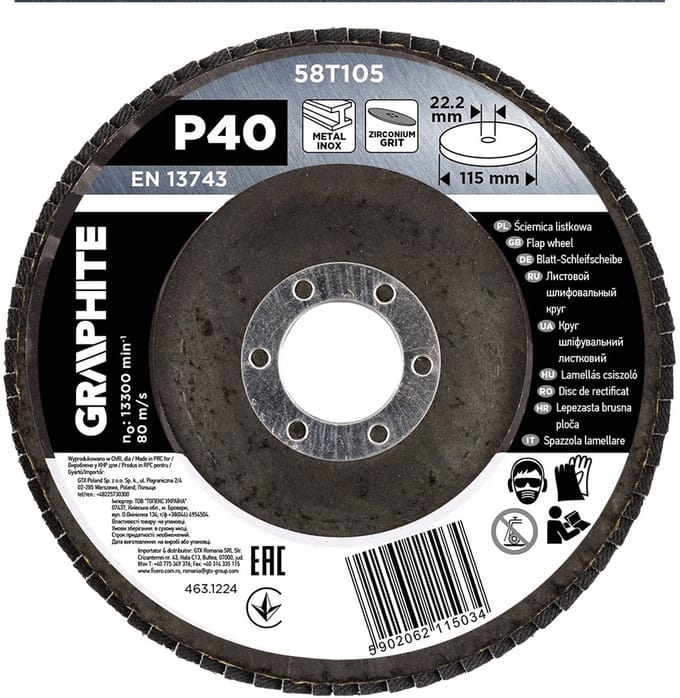 Graphite - Zirkonium Lamellenschijf - 115mm - P40 - 58T105