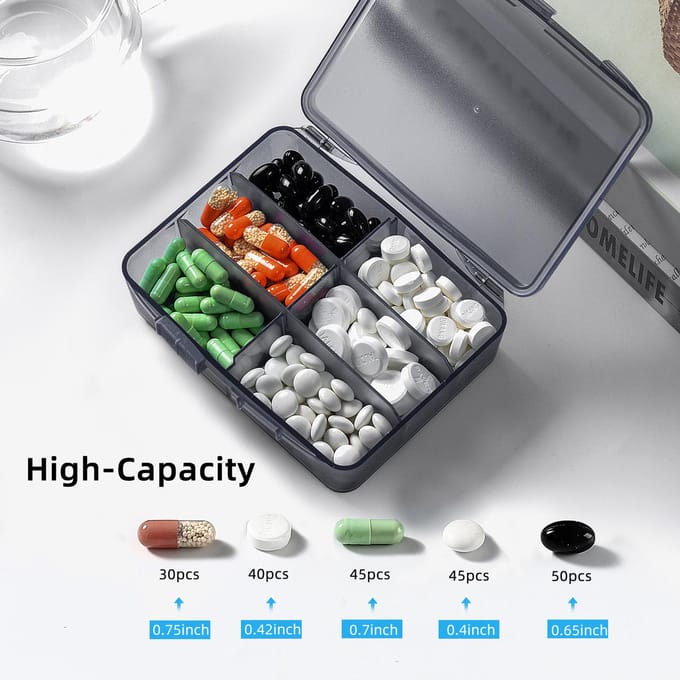 Pillenorganizer met hoge capaciteit Pillendoosje Dagelijkse medicijnorganizer Waterdicht voor vitamines Vis