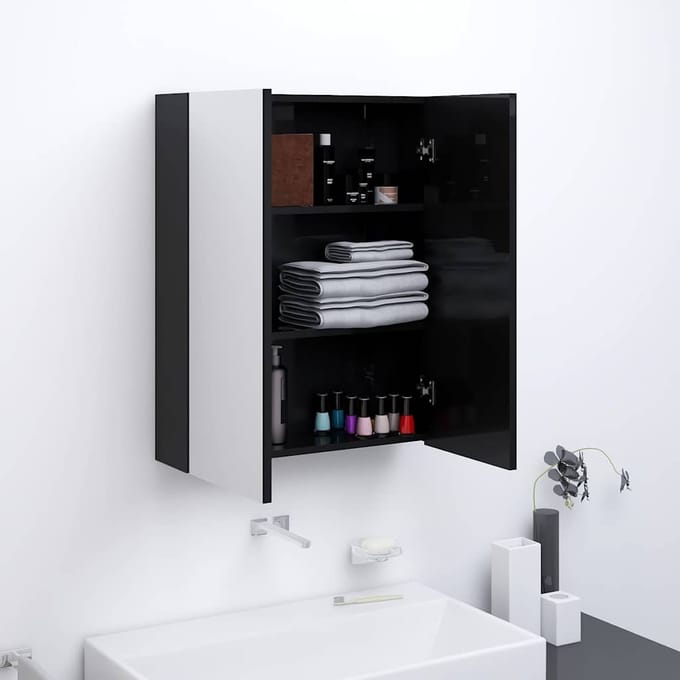 vidaXL - Badkamerkast - met - spiegel - 60x15x75 - cm - MDF - glanzend - zwart