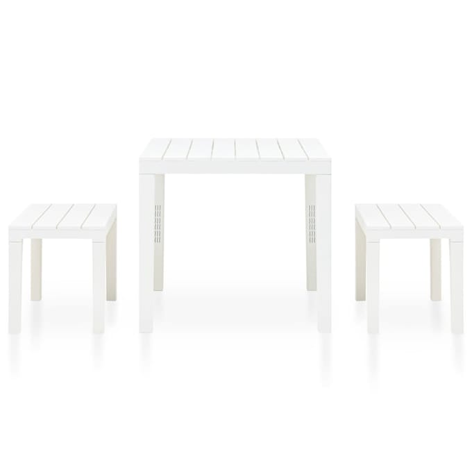 vidaXL - Tuintafel - met - 2 - banken - kunststof - wit