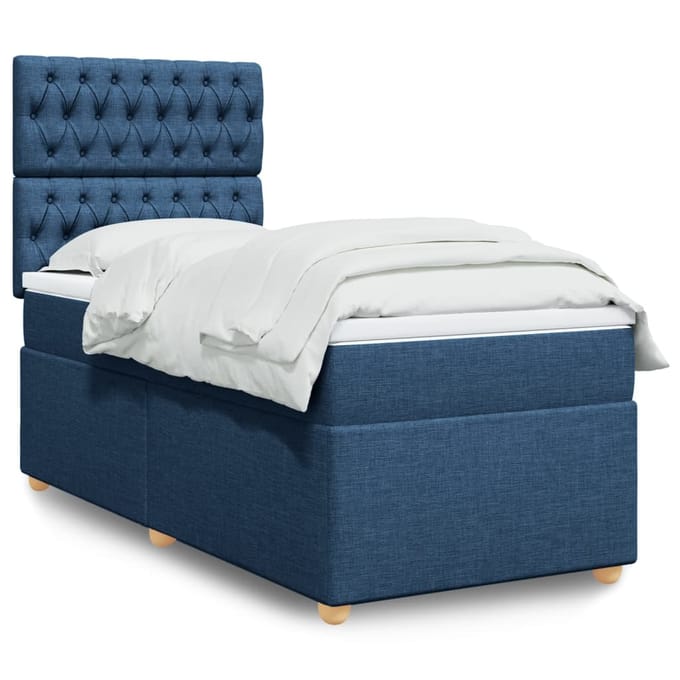 vidaXL - Boxspring - met - matras - stof - blauw - 100x200 - cm