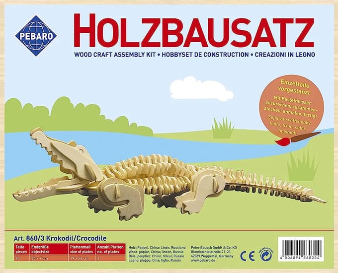 Pebaro houten bouwset krokodil - educatief speelgoed bouwpakket.
