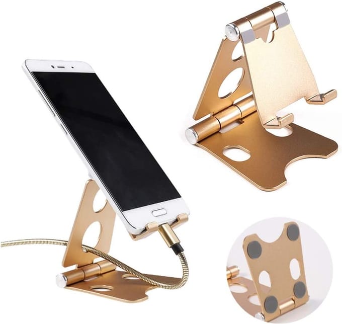 Telefoonhouder Bureau - Tablet Houder - Telefoon Statief Smartphone - Telefoonstandaard - Aluminium - Goud