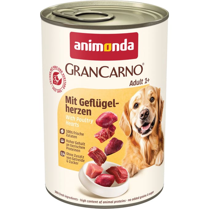 Voordeelpakket animonda GranCarno 12 x 400 g - met Gevogeltehartjes