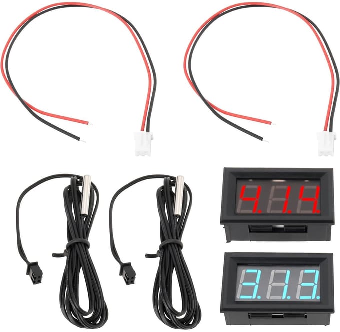 Dailygoods- Digitale Thermometer - Meetbereik -50 ~ 110 °C - 2 Stuks - Blauw/Rood Display - Temperatuurmeting - Netsnoeren 20 cm