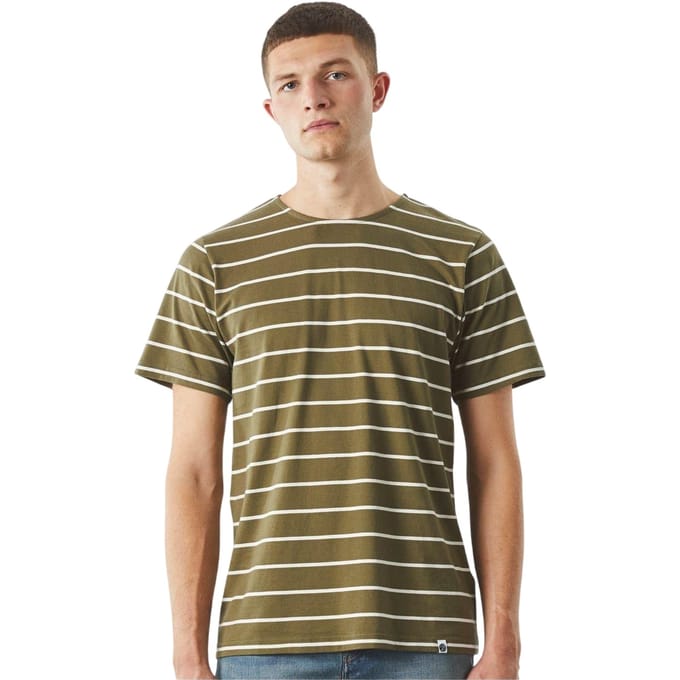 Pretty Green Heren Gestreept Normaal T-shirt (Kaki Groen)