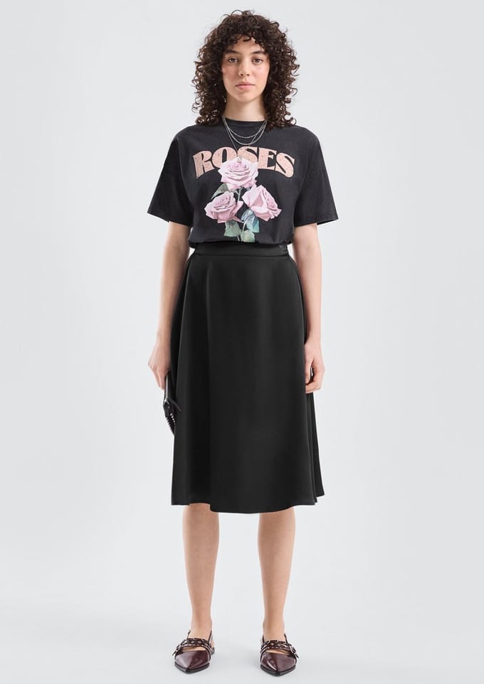 Zijde Midi Rok Met Elastische Taille Dames QS