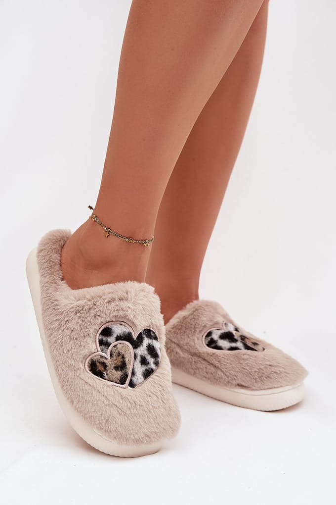 Heart Cozy Slippers - Taupe / 36/37