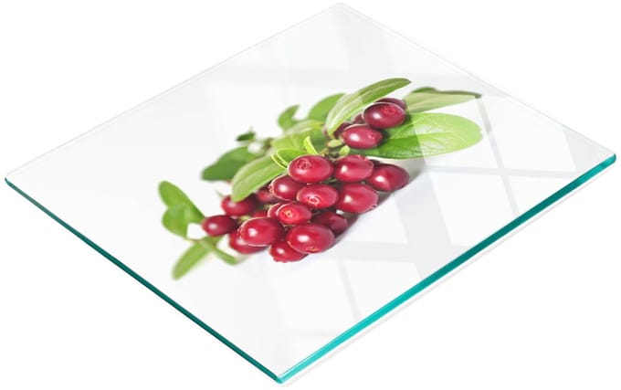Decoratieve glazen snijplank met cranberry-afbeelding, 60x52 cm
