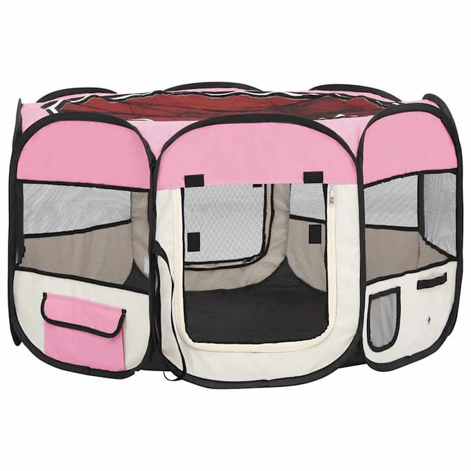 vidaXL - Hondenren - inklapbaar - met - draagtas - 110x110x58 - cm - roze