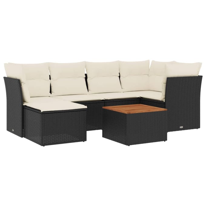 vidaXL - 7-delige - Loungeset - met - kussens - poly - rattan - zwart