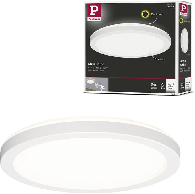 LED-paneel Atria Shine Backlight Bewegingsmelder (HF) IP44 rond 190 mm 11,2W 850lm 4000K Wit