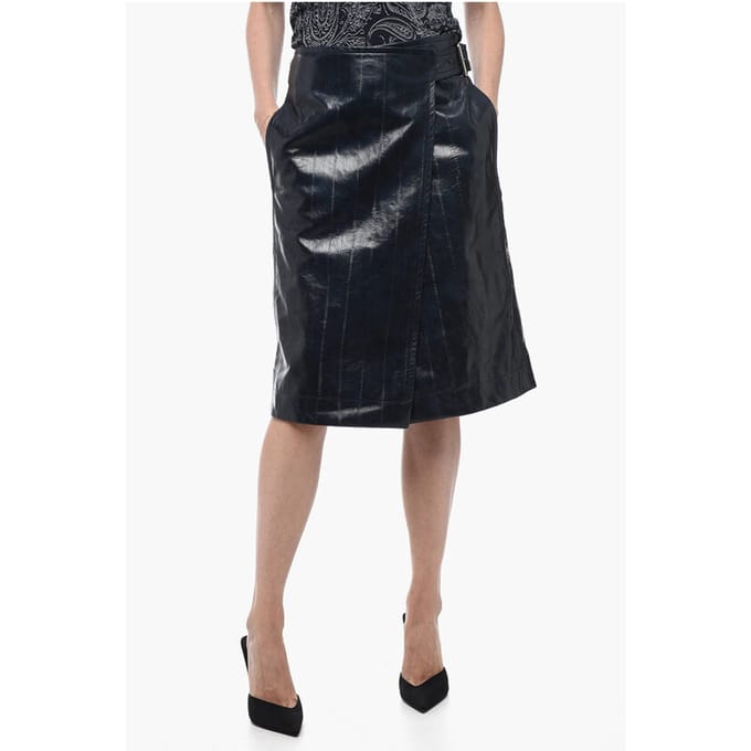 Leren A-lijn rok met riem in blauw