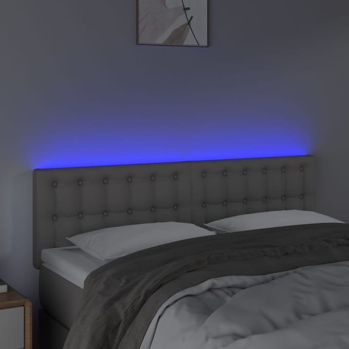 vidaXL - Hoofdbord - LED - 144x5x78/88 - cm - kunstleer - grijs