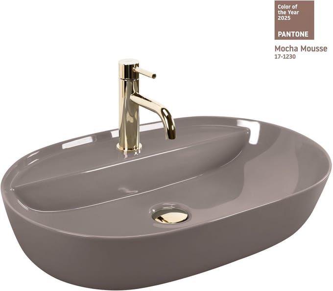 Rea Aura 61 Shiny Opzetwastafel Beige 61X41X13Cm