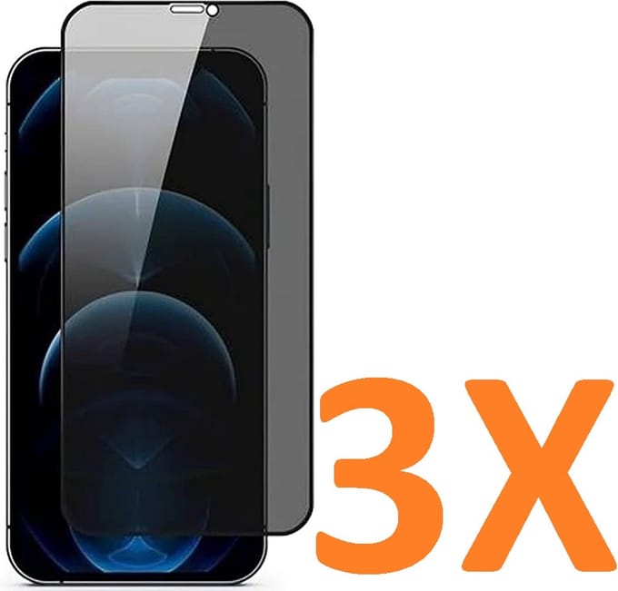 Screenprotector Glas - Privacy Tempered Glass Screen Protector Anti-Spy - 3x Geschikt voor: Apple iPhone 12 Mini (5.4inch)