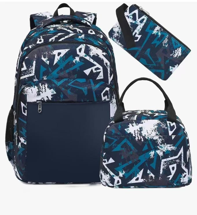 Cartable grande capacité avec bandoulière; set de trousse à crayons trois pièces pour étudiant vert