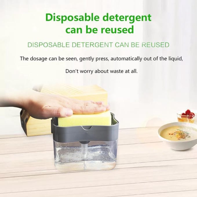 Zeepdispenser Met Spons 2-In-1 Handpers Zeepdispenser Zeep Pomp Spons Keuken cleaning Tool.