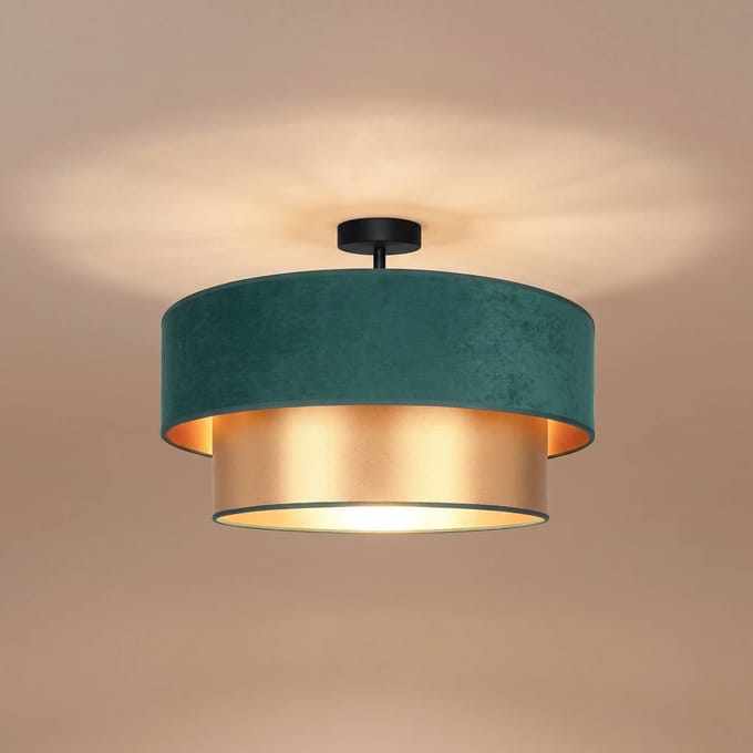 Duolla Plafondlamp Dorina, groen/goud, Ø 60 cm, textiel, E27