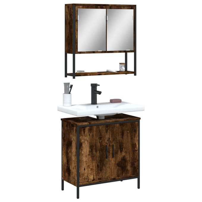 vidaXL - 2-delige - Badkamermeubelset - bewerkt - hout - gerookt - eikenkleurig