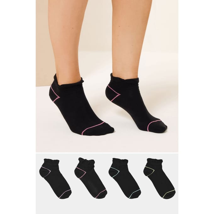 Yours 4Pack Zwarte Sneakersokken Met Contrasterende Strepen Size 41-44