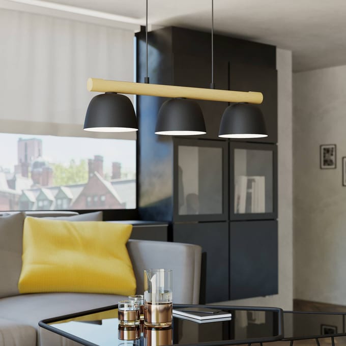 EGLO Hanglamp Sherburn, lengte 77 cm, zwart/bruin, 3-lamps.