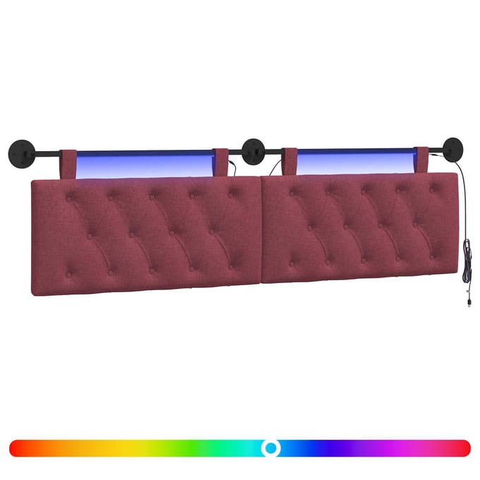 vidaXL - Hangend - hoofdbord - Met - LED-verlichting - Wijnrood - Stof