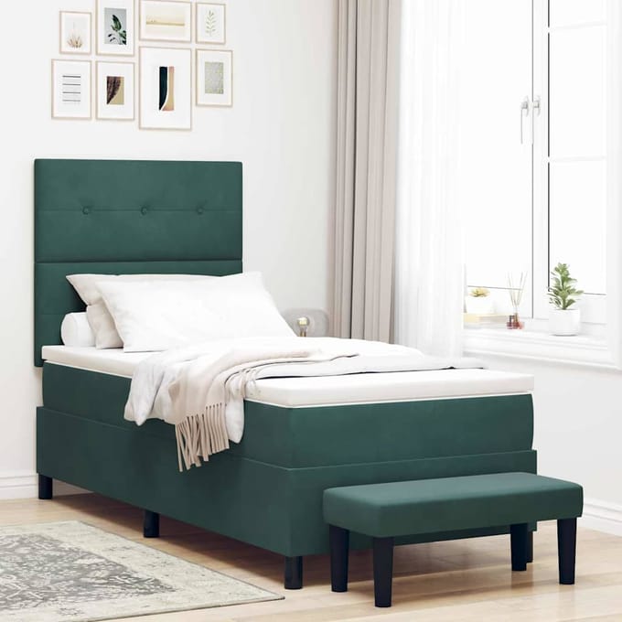 vidaXL - Boxspring - bed - met - kussen - Donkergroen - 200 - x - 80 - cm - Fluweel