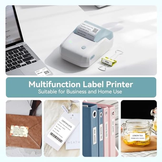 Label Printer Bluetooth met Zelfklevende Labels - Startset met 1 Rol - Voor Thuis en Kantoor - Compatibel met iOS en Android