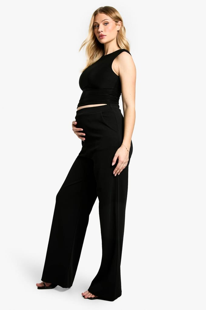 boohoo Dames Maternity Tailored Wide Leg Trouser | Black | Maat: 12