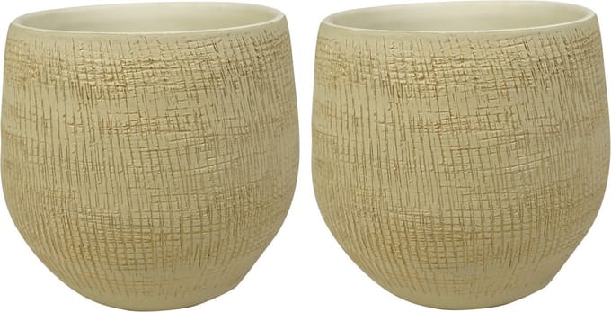 Ter Steege Plantenpot - Set van 2x stuks - moderne look - beige - 20 x 20 cm - bloempot